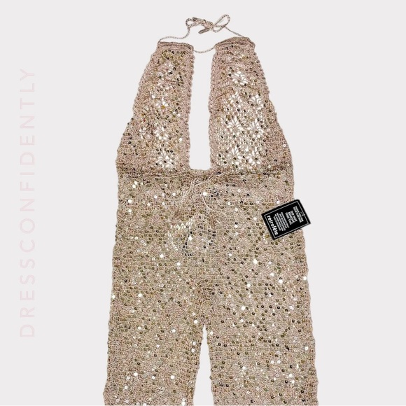 RETROFÊTE Tosca Sequin Crochet Jumpsuit - Rose Gold - Picture 9 of 12